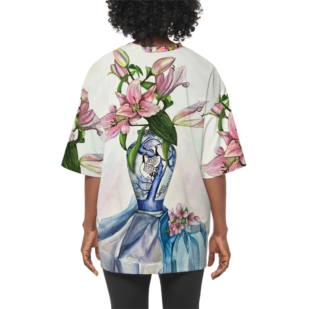 Pink Flowers Vase  Oversized T-Shirt