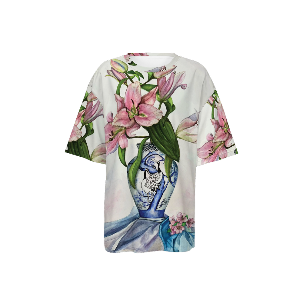 Pink Flowers Vase  Oversized T-Shirt