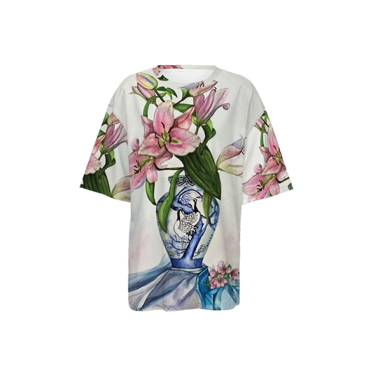 Pink Flowers Vase  Oversized T-Shirt