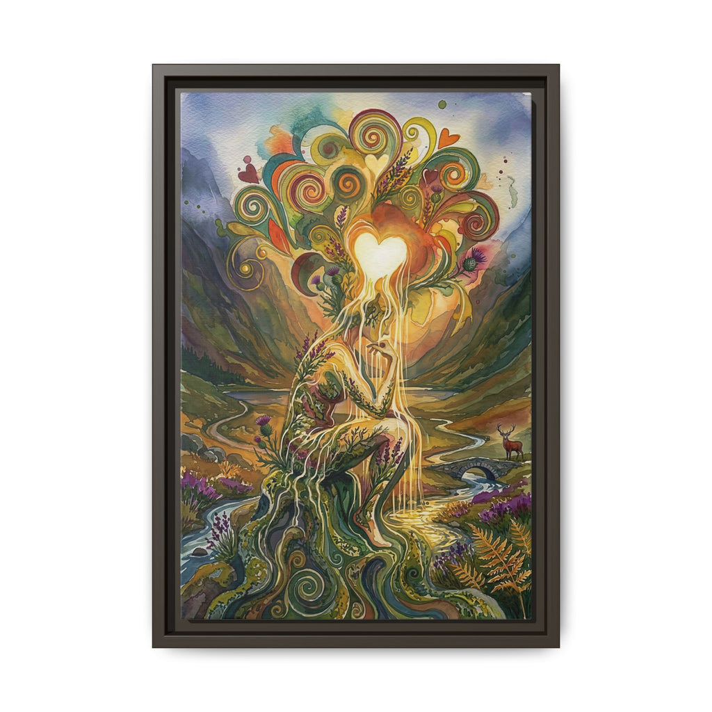 Framed Matte Canvas Wall Art — Earth Spirit Embrace with Heart Light