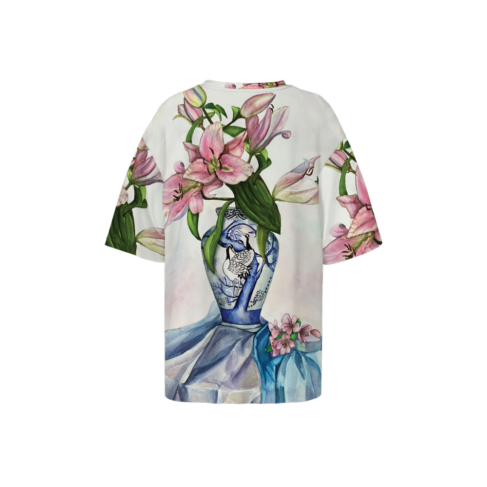 Pink Flowers Vase  Oversized T-Shirt