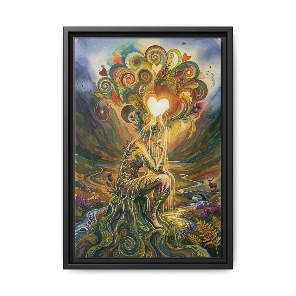 Framed Matte Canvas Wall Art — Earth Spirit Embrace with Heart Light
