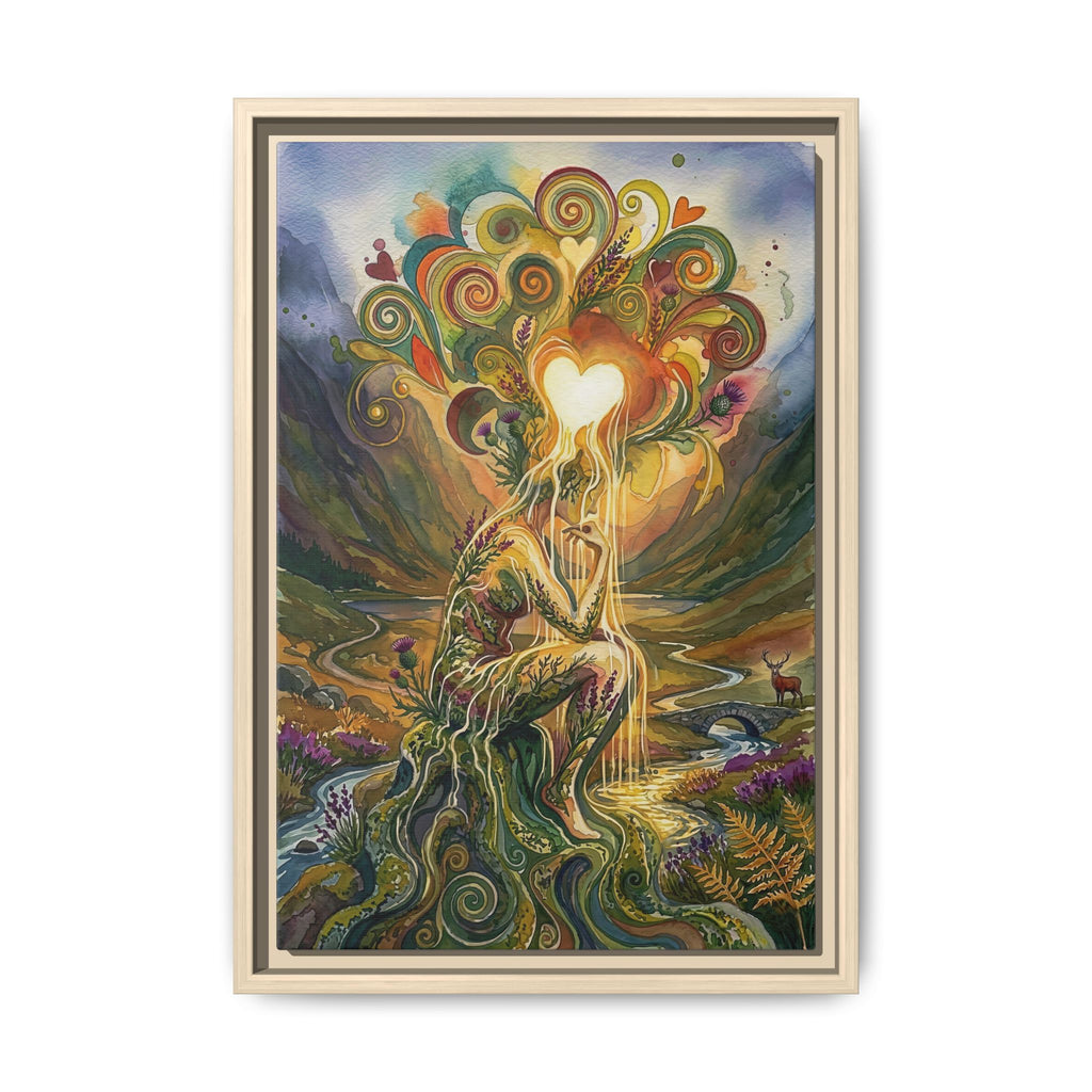 Framed Matte Canvas Wall Art — Earth Spirit Embrace with Heart Light