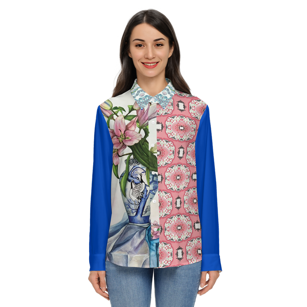 Women's Classic Long Sleeve Button-Up Shirt Silky-like Elegance