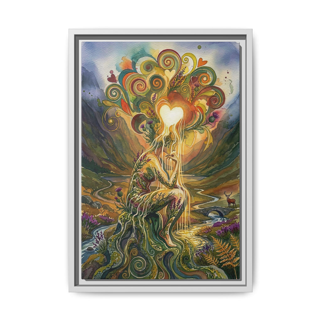 Framed Matte Canvas Wall Art — Earth Spirit Embrace with Heart Light
