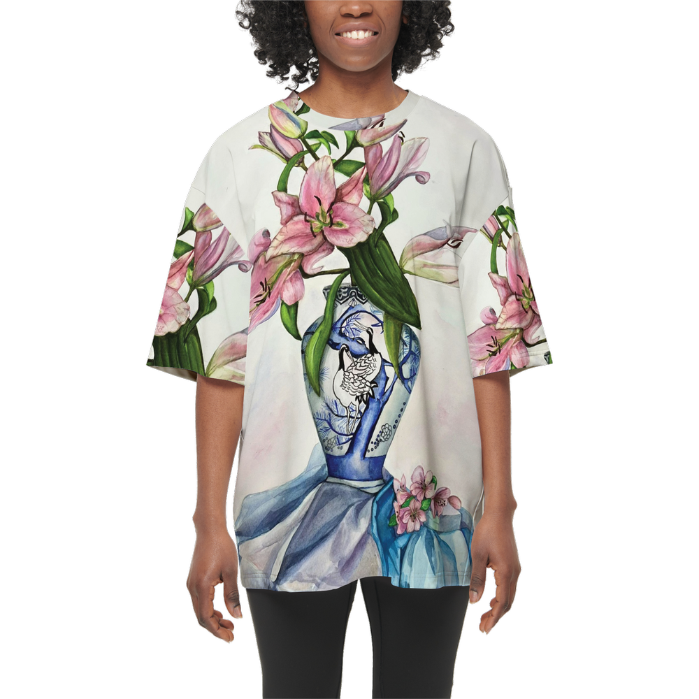 Pink Flowers Vase  Oversized T-Shirt