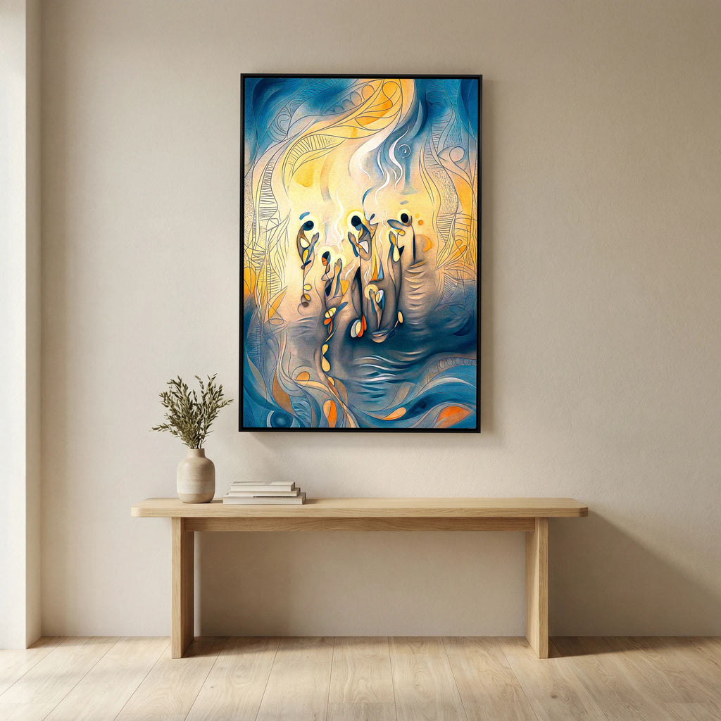 Ethereal Abstract Prayers Art Print Blue Gold Mystical Wall Décor Modern Meditation Illustration