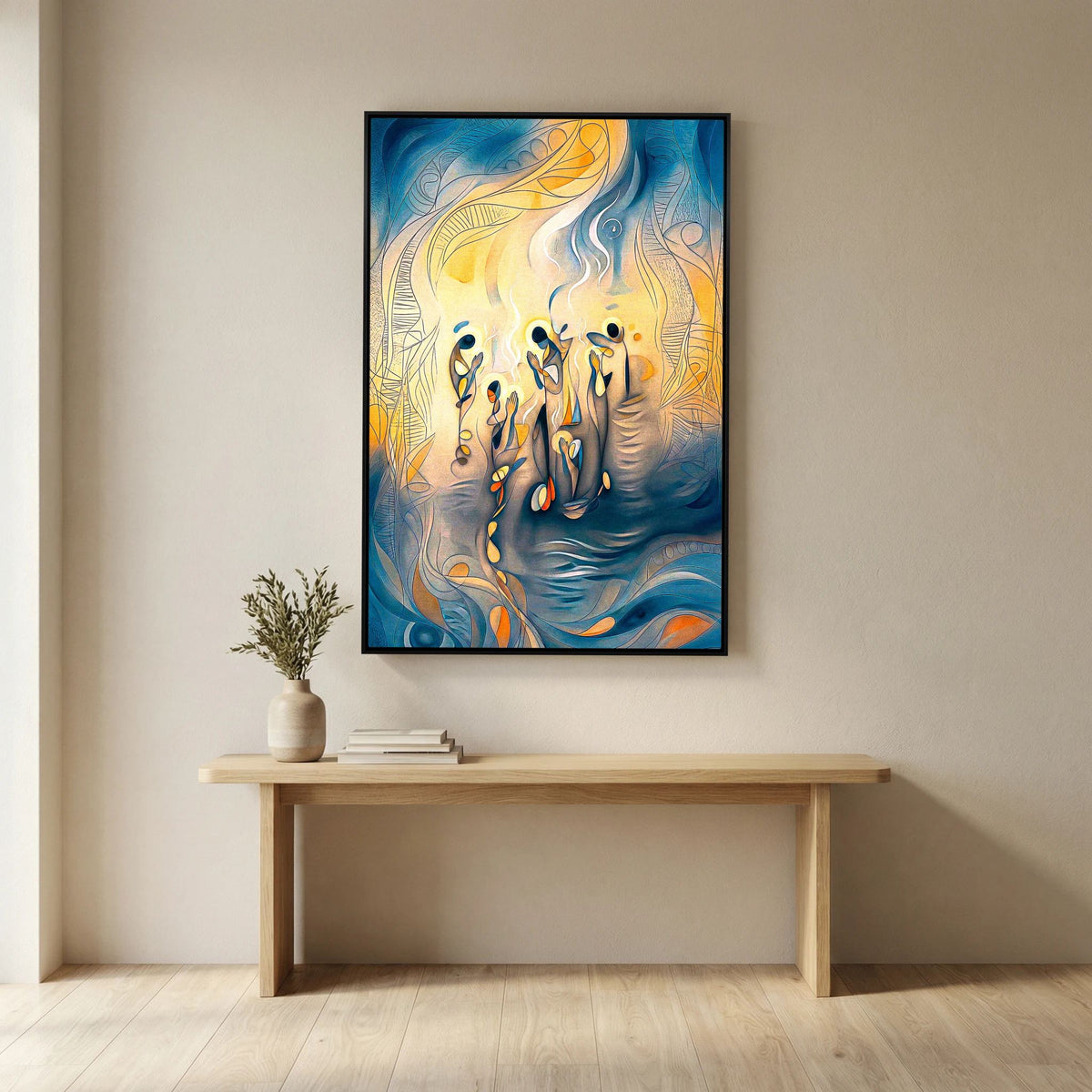 Ethereal Abstract Prayers Art Print Blue Gold Mystical Wall Décor Modern Meditation Illustration