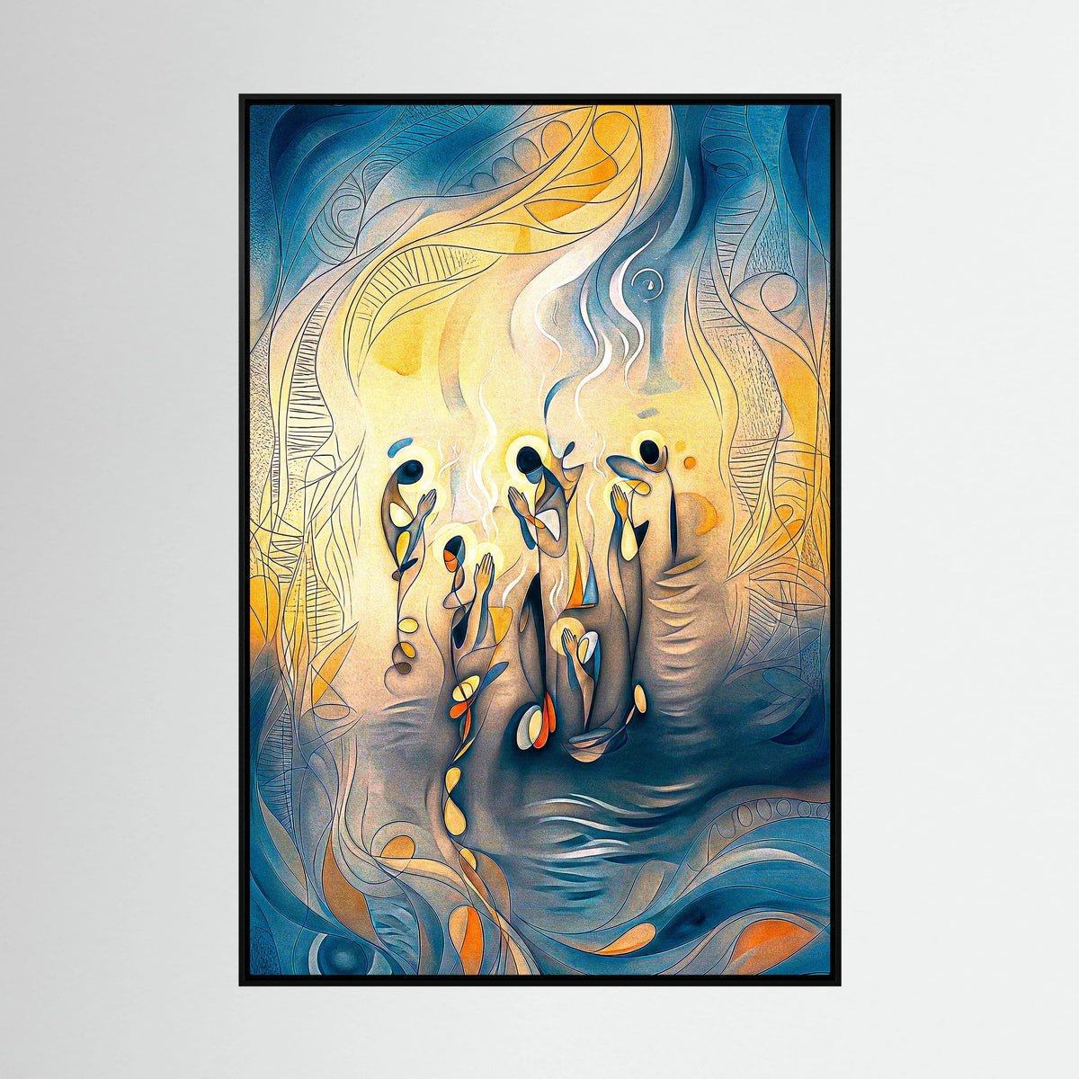 Ethereal Abstract Prayers Art Print Blue Gold Mystical Wall Décor Modern Meditation Illustration