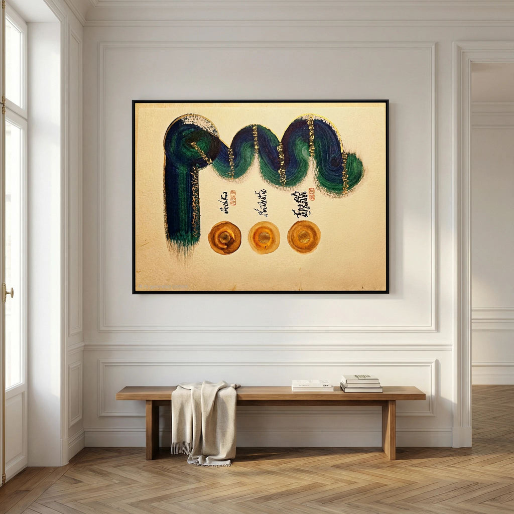 Tibetan Calligraphy Wall Art, Om Ah Hum Buddhist Canvas Print, Dhammapada Mindfulness Decor, Sacred Geometry Painting, Zen Meditation Gift