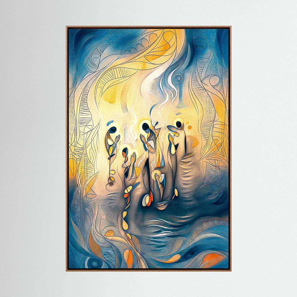 Ethereal Abstract Prayers Art Print Blue Gold Mystical Wall Décor Modern Meditation Illustration