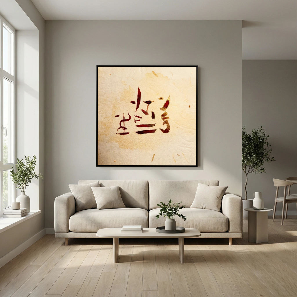 Ancient Awakening: Red and Gold Zen Calligraphy Series | Japandi and Wabi-Sabi Wall Art