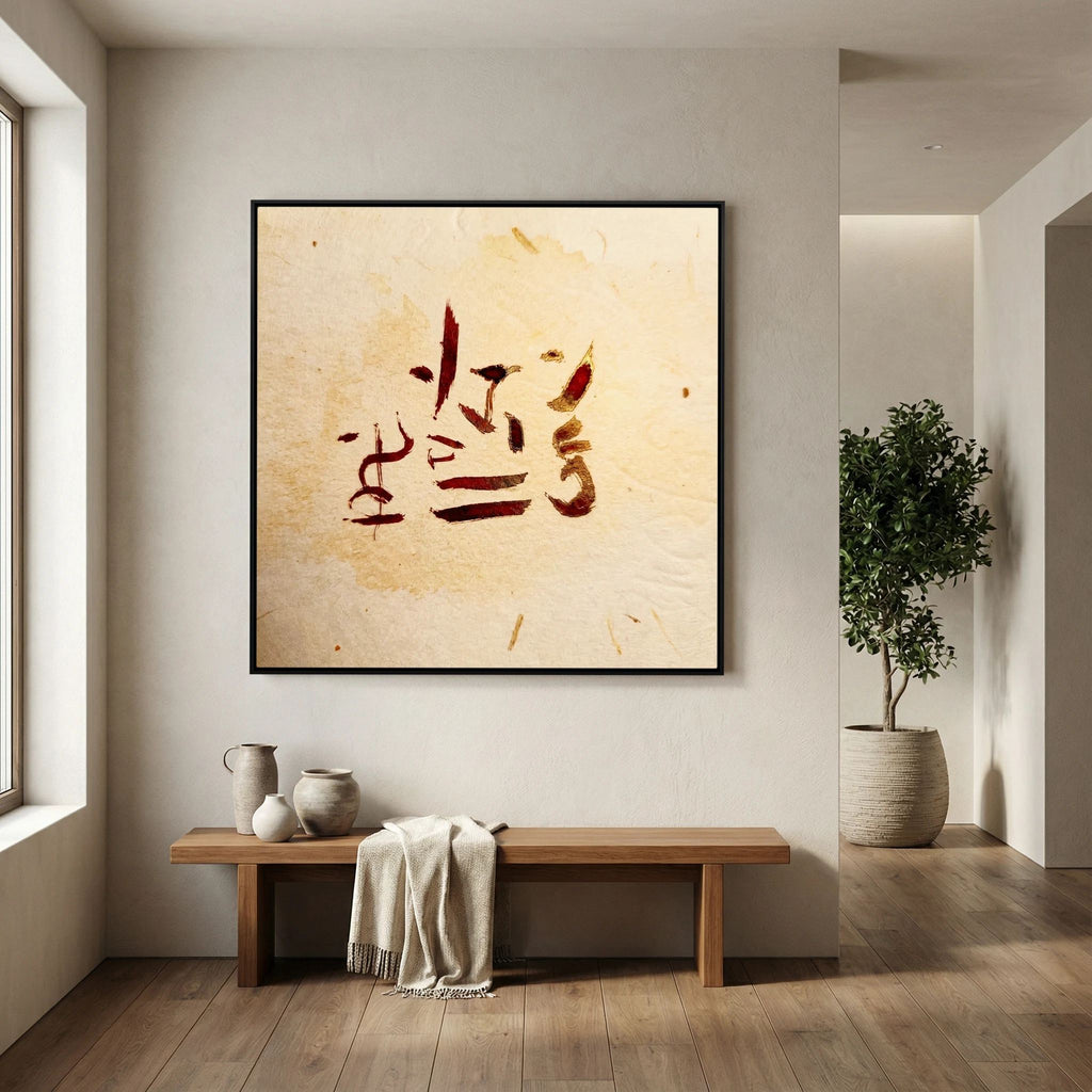 Ancient Awakening: Red and Gold Zen Calligraphy Series | Japandi and Wabi-Sabi Wall Art