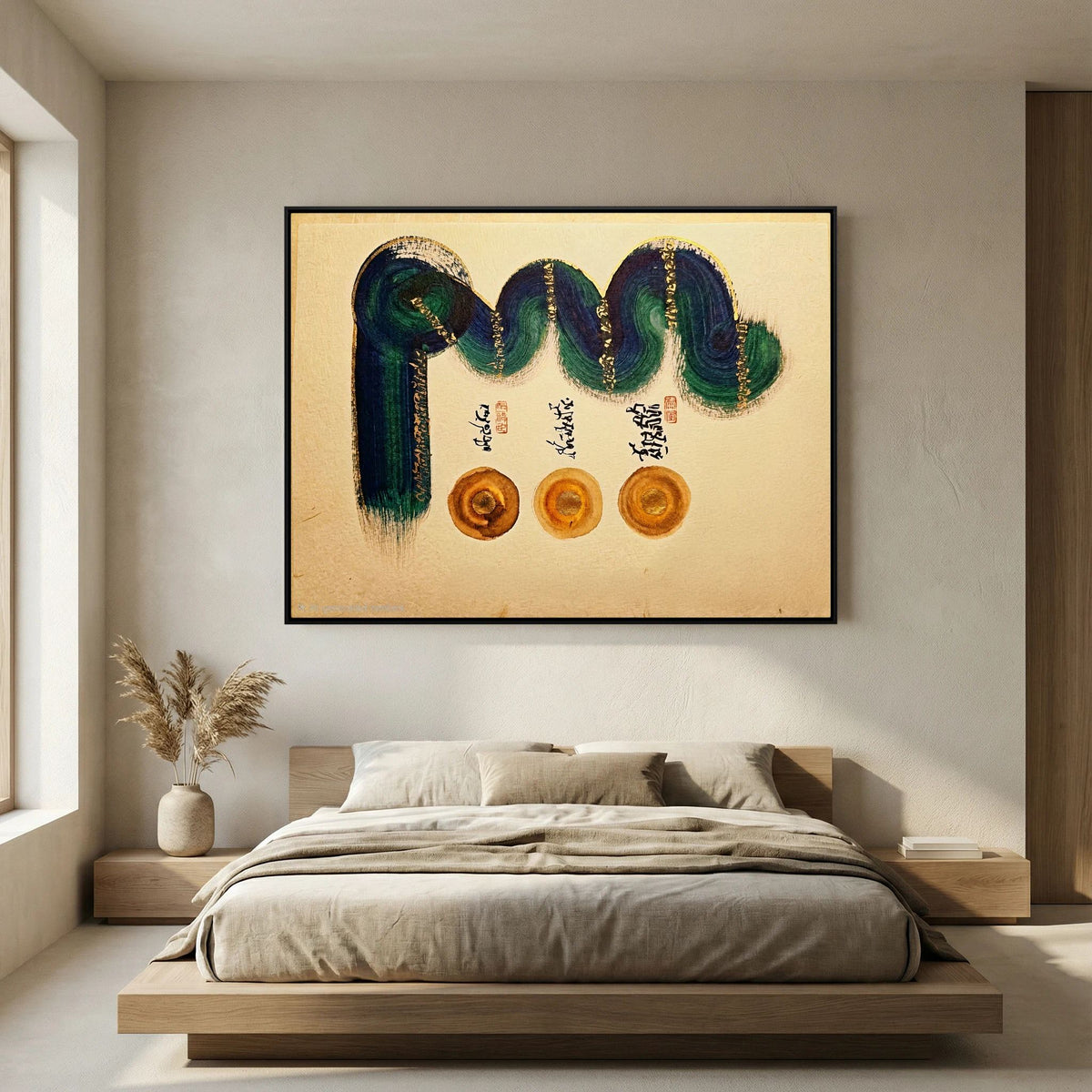 Tibetan Calligraphy Wall Art, Om Ah Hum Buddhist Canvas Print, Dhammapada Mindfulness Decor, Sacred Geometry Painting, Zen Meditation Gift